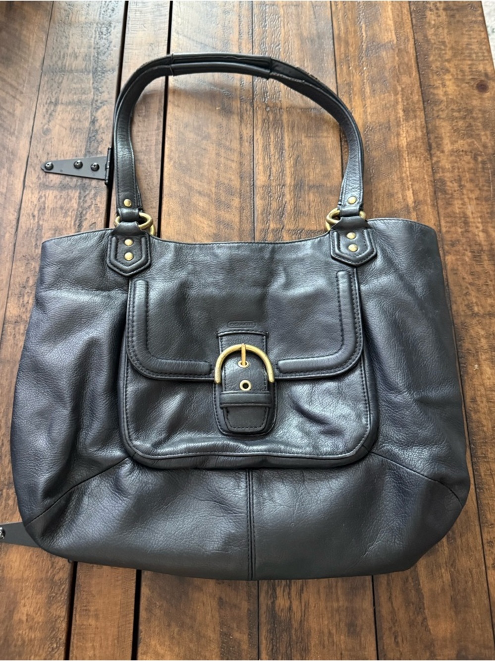 Black “Coach Campbell Belle” Knockoff Carryall Leather Handbag